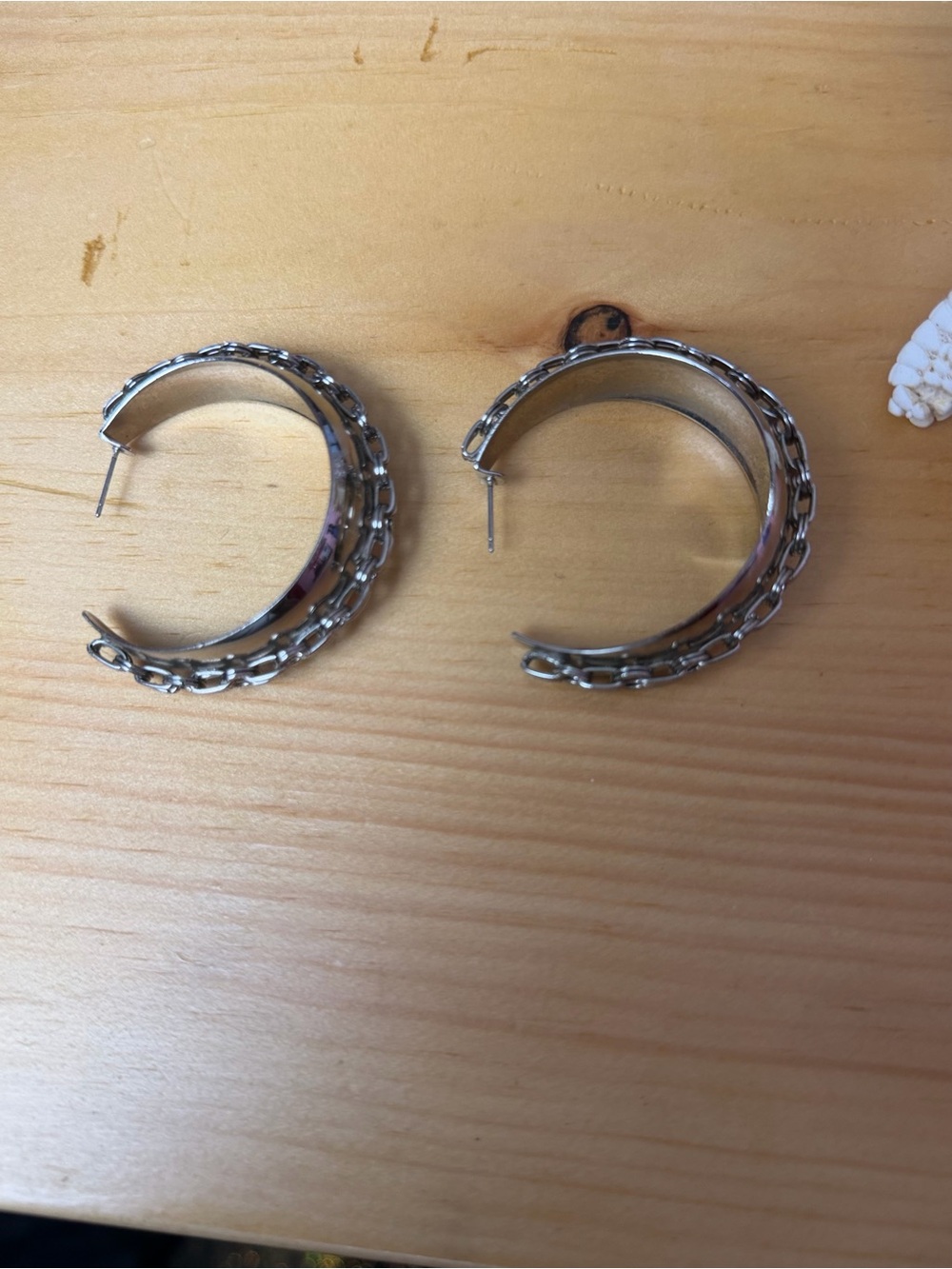Vintage Chain Detail Hoop Earrings | Silver Tone Statement Jewelry - Picture 9 of 16